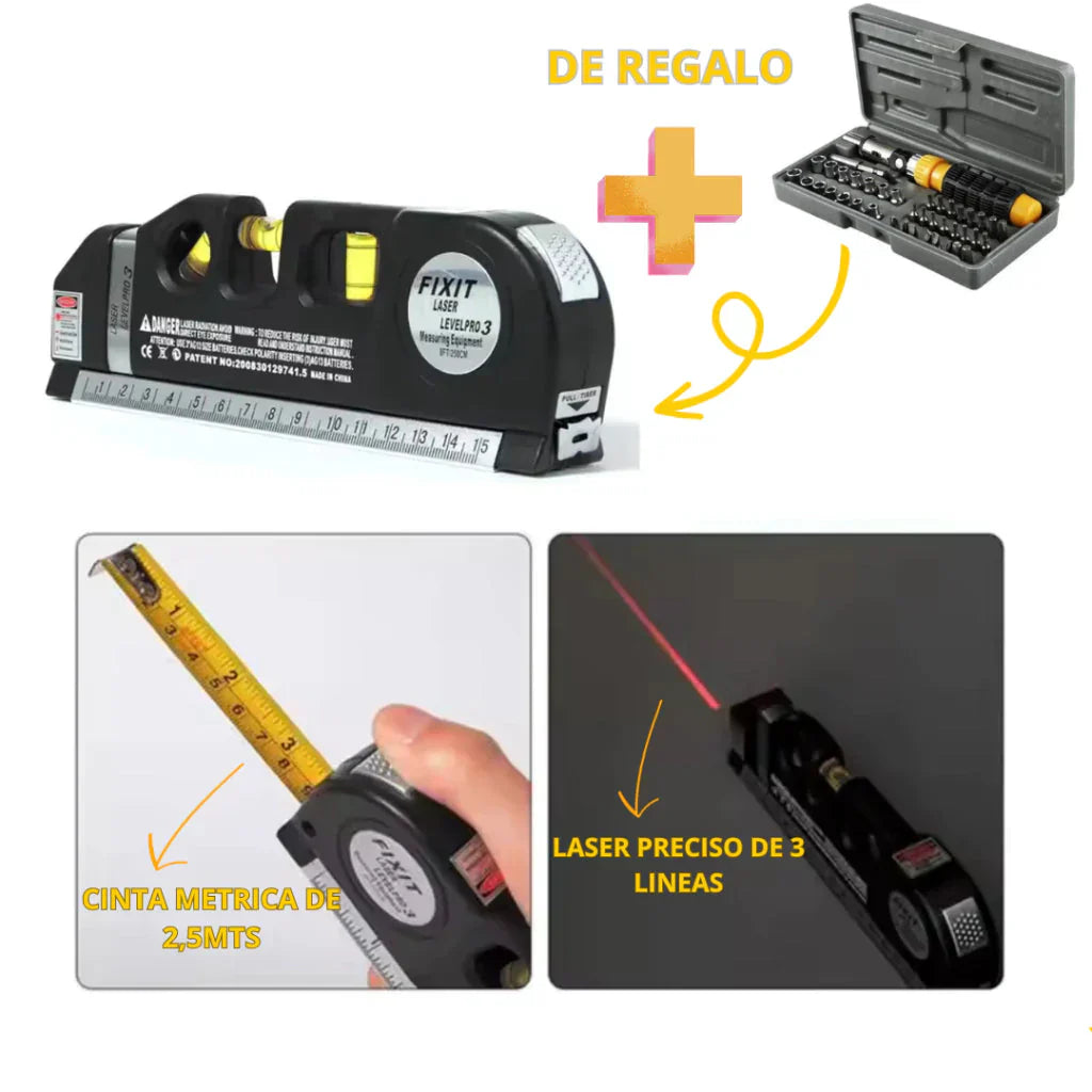 LaserLevel Tape Measure Level + Free Screwdriver and Pipe Wrench Kit
