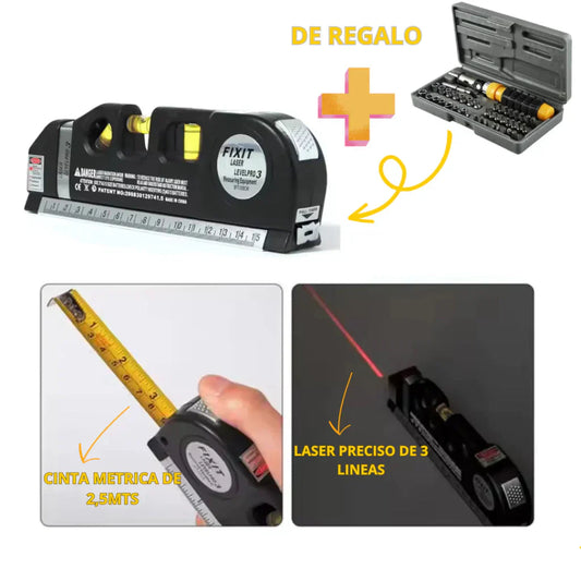LaserLevel Tape Measure Level + Free Screwdriver and Pipe Wrench Kit
